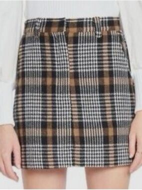 En Saison Plaid Mini Skirt in Black, White & Tan